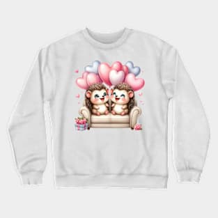 Valentine Hedgehog Couple Sitting Sofa Crewneck Sweatshirt